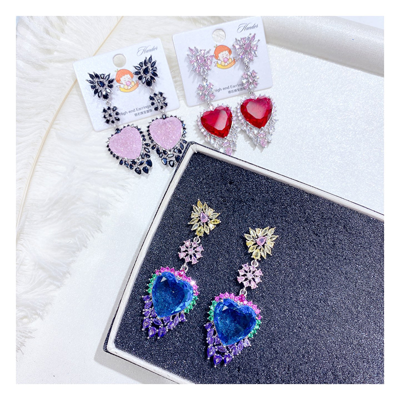 CZ Flower Earrings with Heart Design 9268