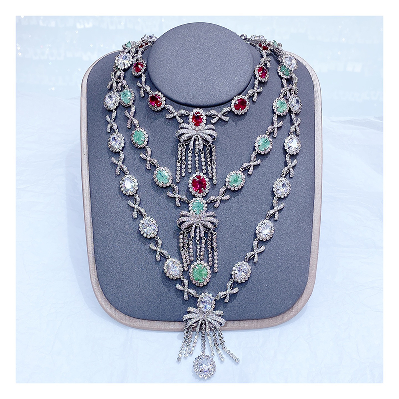 CZ bow-knot necklace and earrings set D1145