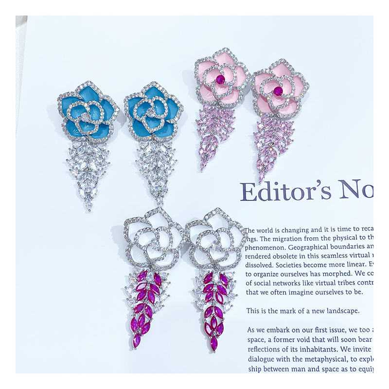 Enamel CZ flower earrings 9303