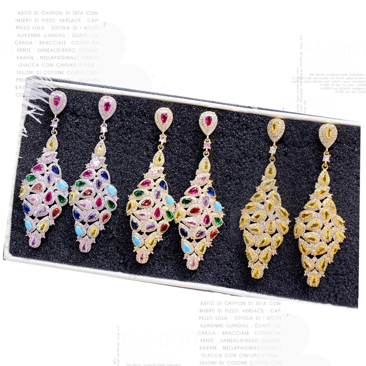 Multi CZ Water Drops Earrings 9288